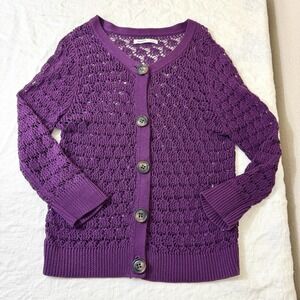 2010s Cottagecore Crochet Cardigan Girls Lg Purple Coastal Cowgirl Boho Artsy